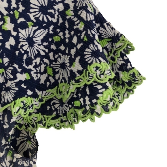Tanya Taylor Silk Blue Floral Tiered Short Sleeve Pullover Top Small - Picture 13 of 16